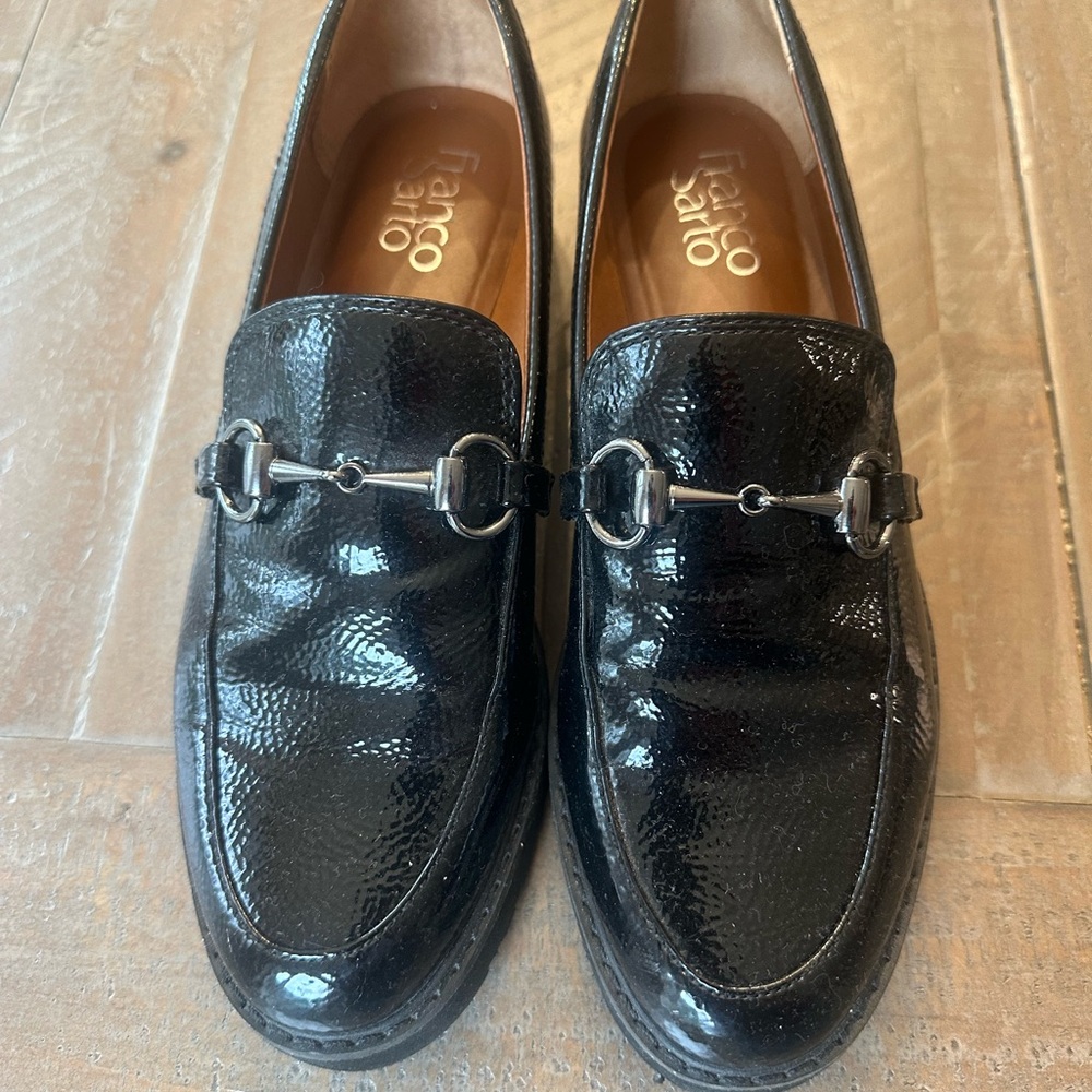 Franco Sarto Black Loafers with Silver Bit Detail